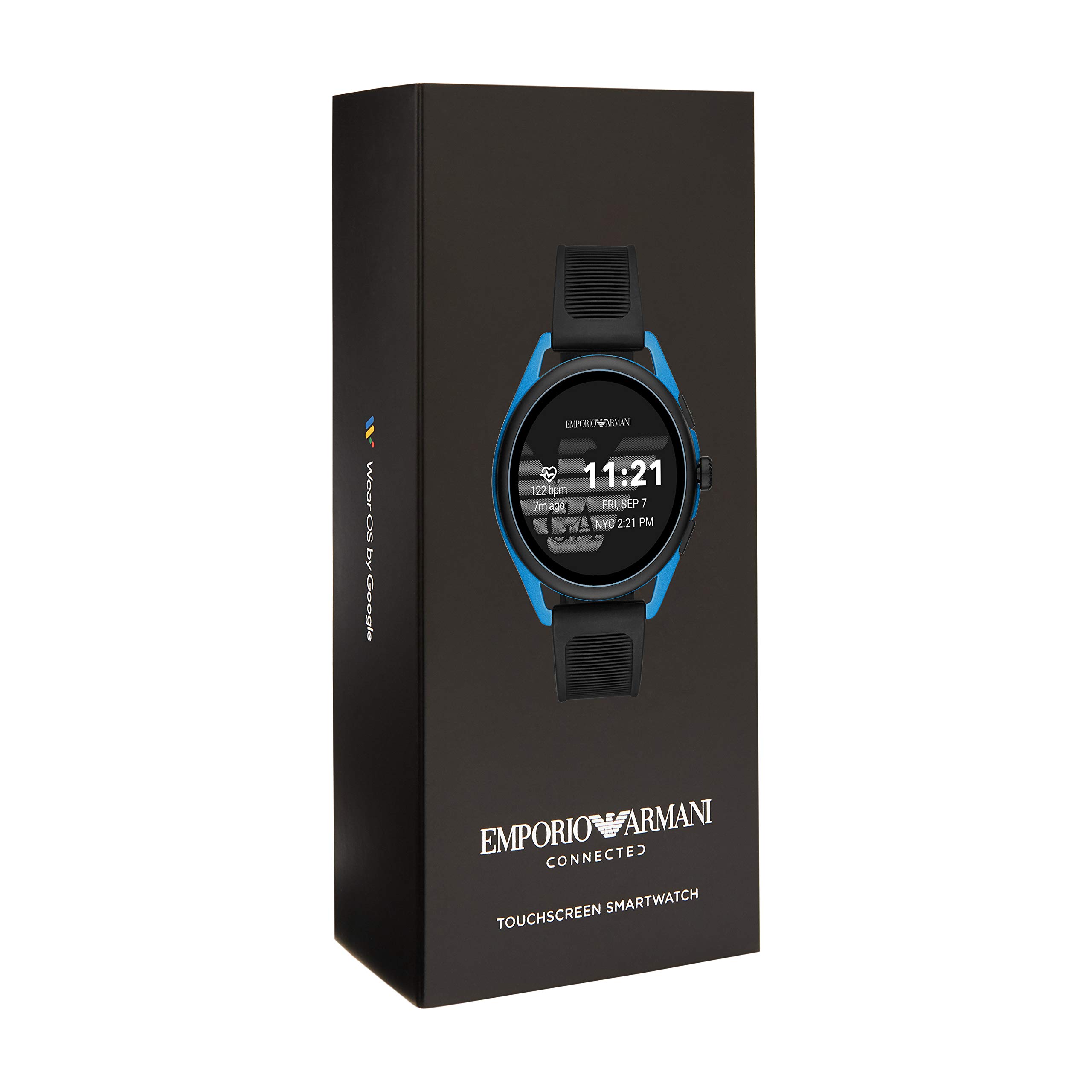 Emporio Armani Men's Smartwatch 3 Touchscreen Aluminum and Rubber Smartwatch, Black and Blue-ART5024