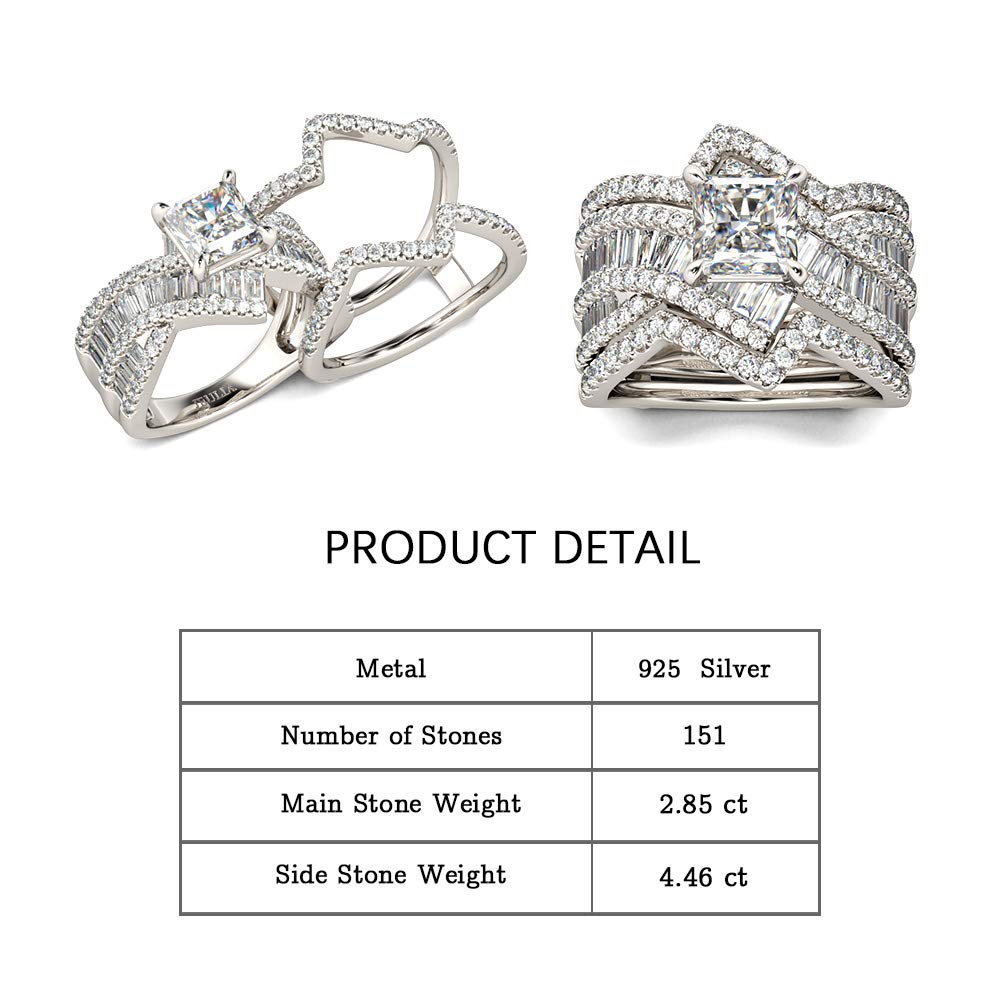 Jeulia 2 Carat Princess Cut Wedding Ring Sets for Women Bypass 925 Silver Engagement Rings CZ Diamond Cubic Zirconia Bridal Rings Anniversary Promise With Jewelry Box (8)