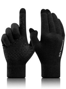 trendoux gloves women men, winter touch screen glove, texting running driving - anti-slip grip - thermal lining - stretchy material - knitted warm glove computer in cold weather black - l