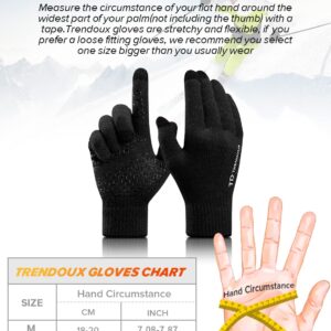 TRENDOUX Gloves Women Men, Winter Touch Screen Glove, Texting Running Driving - Anti-Slip Grip - Thermal Lining - Stretchy Material - Knitted Warm Glove Computer in Cold Weather Black - L