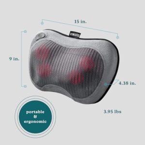 Homedics Cordless Shiatsu All-Body Massage Pillow with Soothing Heat, Reverse Function, Rechargeable Battery, and Integrated Controls –Lightweight