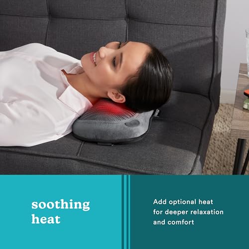 Homedics Cordless Shiatsu All-Body Massage Pillow with Soothing Heat, Reverse Function, Rechargeable Battery, and Integrated Controls –Lightweight