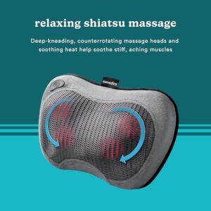 Homedics Cordless Shiatsu All-Body Massage Pillow with Soothing Heat, Reverse Function, Rechargeable Battery, and Integrated Controls –Lightweight