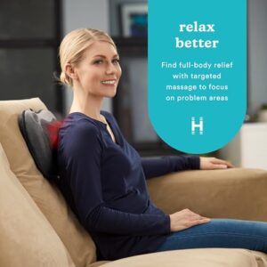 Homedics Cordless Shiatsu All-Body Massage Pillow with Soothing Heat, Reverse Function, Rechargeable Battery, and Integrated Controls –Lightweight