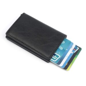 CHJGLNL Slim Wallet for Men with Money Clip,Pop Up Wallet RFID Blocking Aluminum Automatic Credit Card Holder Case Minimalist Leather Smart Wallet (Black)