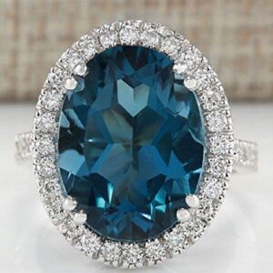 Lzz Fashion Lady London Blue Topaz Gemstone Ring Cubic Zirconia 925 Sterling Silver Ring Oval Cut Single Stone Ring Bridal Jewelry Size 6-10 (US code 7)