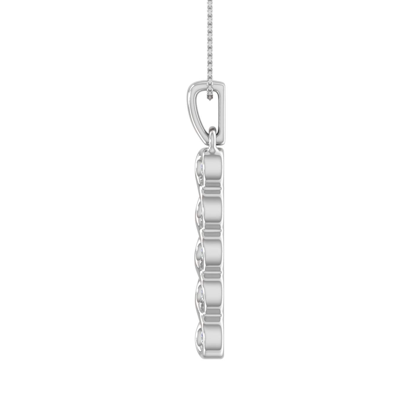 FINEROCK 0.16 ctw Channel Set Diamond Ladies Vertical Bar Pendant in 10K White Gold (Silver Chain Included)