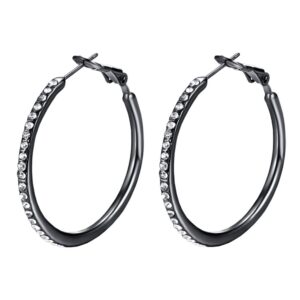 yuqigg hoops earrings, fashion jewelry cz cubic zirconia rhinestone black hoop earrings for women gifts 1.38in