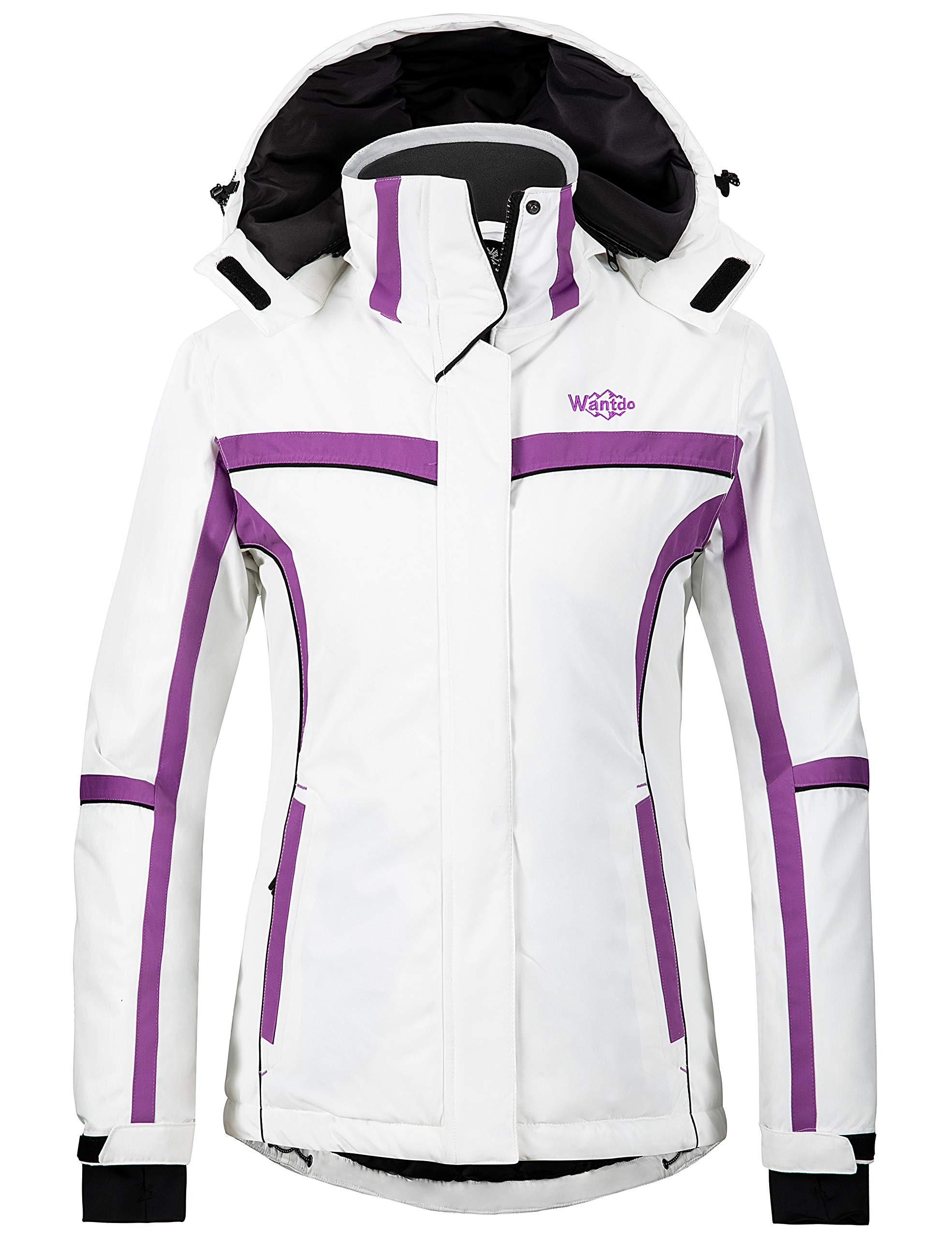 wantdo Women's Winter Printed Waterproof Ski Jacket Raincoat with Hood White L