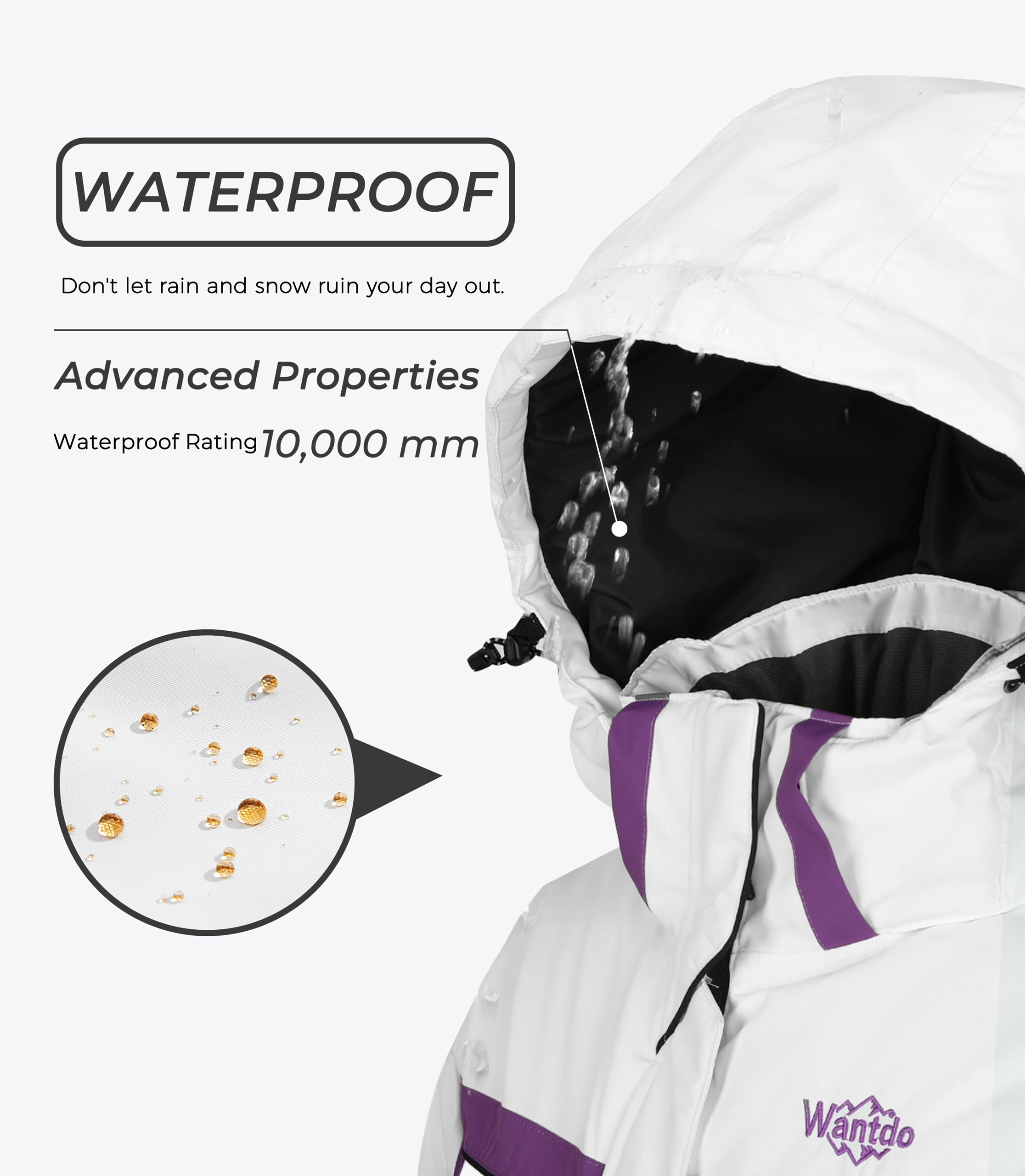 wantdo Women's Winter Printed Waterproof Ski Jacket Raincoat with Hood White L