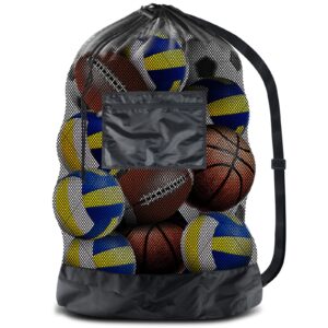 brotou extra large sports ball bag mesh socce ball bag heavy duty drawstring bags team work for holding basketball, volleyball, baseball, swimming gear with shoulder strap