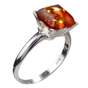 HolidayGiftShops Sterling Silver and Baltic Honey Amber Square Ring Nelda