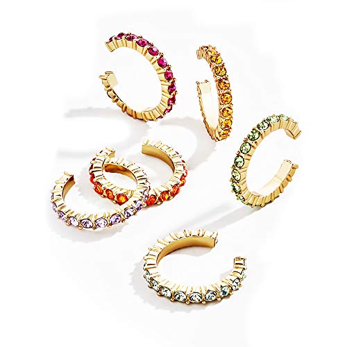 MOEPAPA Ear Cuff Colorful Clip on Hoop Earrings for Women 6pcs set