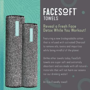 FACESOFT Eco Friendly Mini Gym Towels for Working Out - Activated Charcoal Sweat Towels for Gym and Sports - Soft and Absorbent Cotton - No Synthetic Microfibers - 3 Piece Exercise Towel Set - Grey