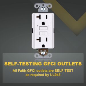 GFCI Outlet 20 Amp [3-Pack], Non-Tamper-Resistant GFI Duplex Receptacles with LED Indicator, Self-Test Ground Fault Circuit Interrupter, ETL Listed, White, 3 Piece