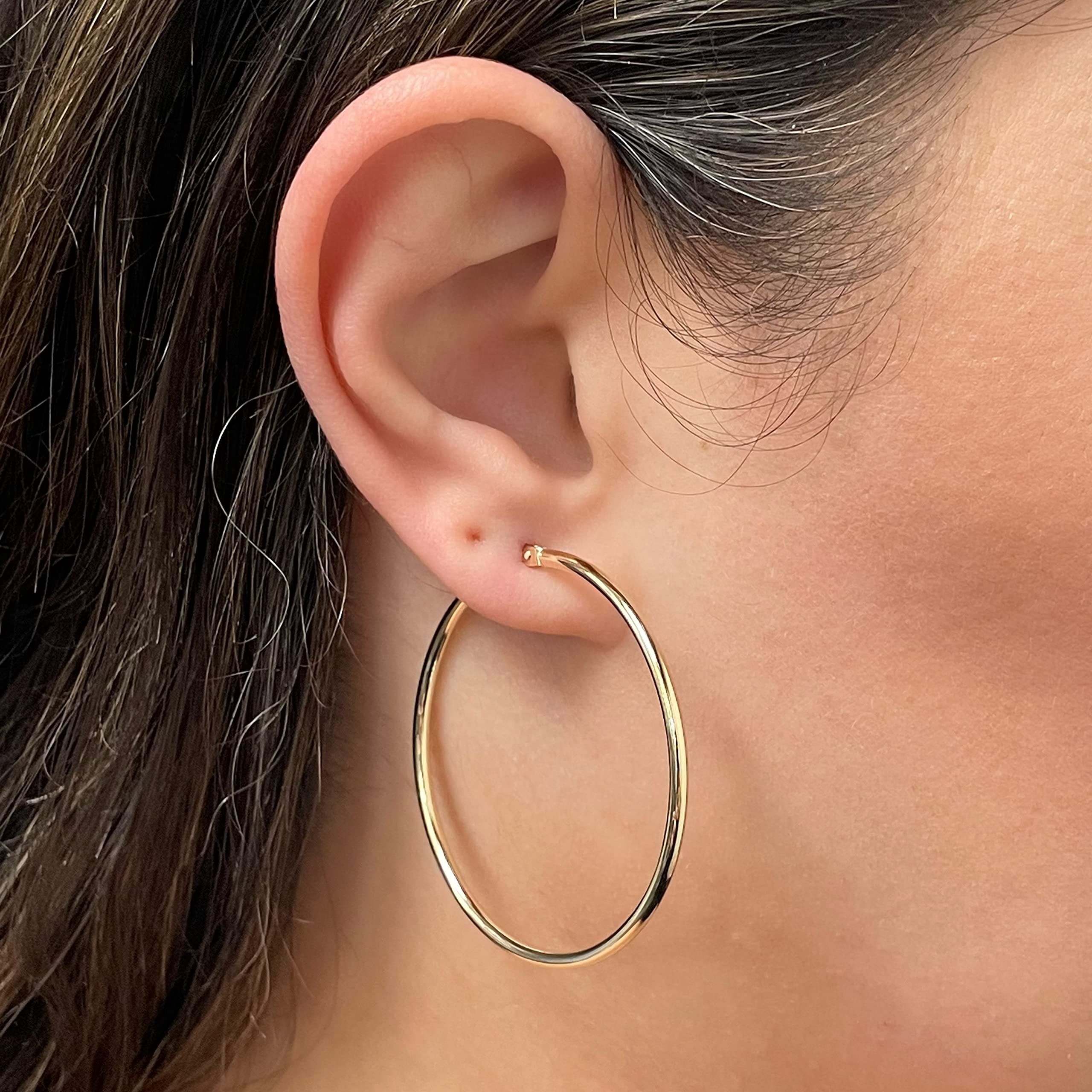 Small Hoop Earrings for Women, 14k Gold Earrings, Gold Earrings for Women Trendy, Gold Drop Earrings, 14k Gold Hoop Earrings, Hoop Earings - 2mm 1.5" Diameter, 2.5g