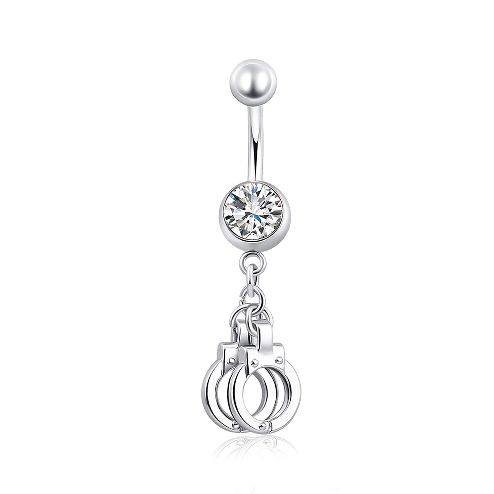 Lenacou Belly Button Rings 14G Surgical Steel Handcuffs CZ Dangle Navel Piercing Body Jewelry