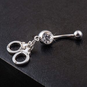 Lenacou Belly Button Rings 14G Surgical Steel Handcuffs CZ Dangle Navel Piercing Body Jewelry