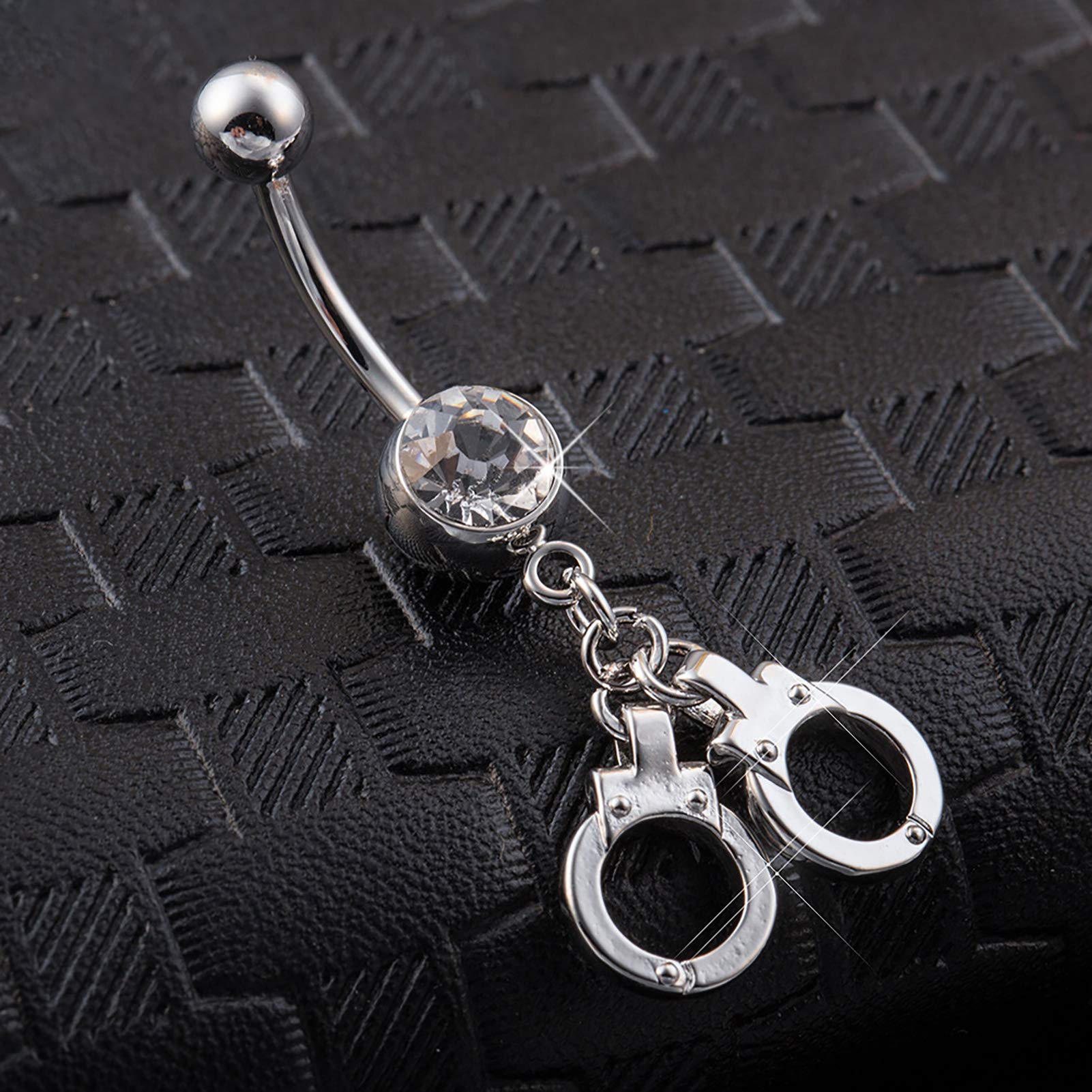 Lenacou Belly Button Rings 14G Surgical Steel Handcuffs CZ Dangle Navel Piercing Body Jewelry