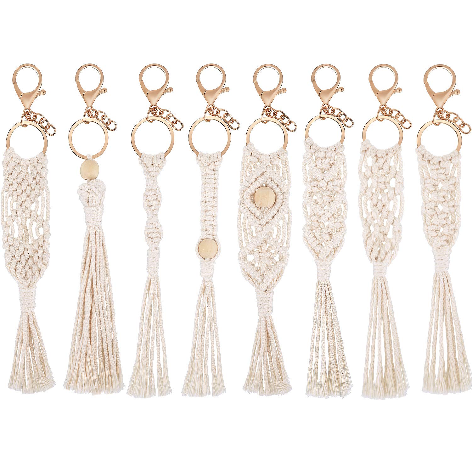 WILLBOND 8 Pieces Mini Macrame Keychains Boho Macrame Bag Tassels Handcrafted Accessory for Car Key Purse Phone Wallet Gift Party Supplies