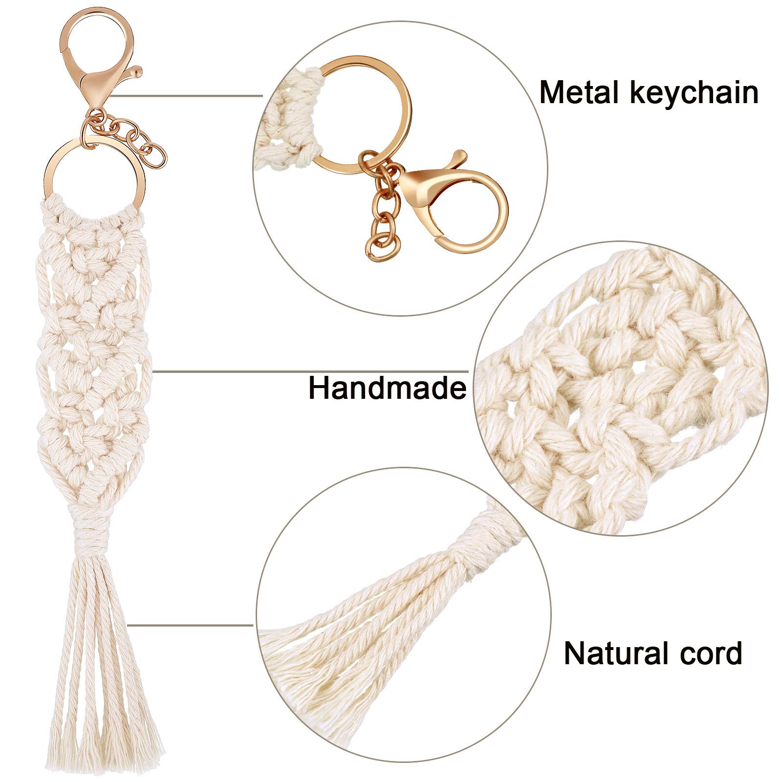 WILLBOND 8 Pieces Mini Macrame Keychains Boho Macrame Bag Tassels Handcrafted Accessory for Car Key Purse Phone Wallet Gift Party Supplies