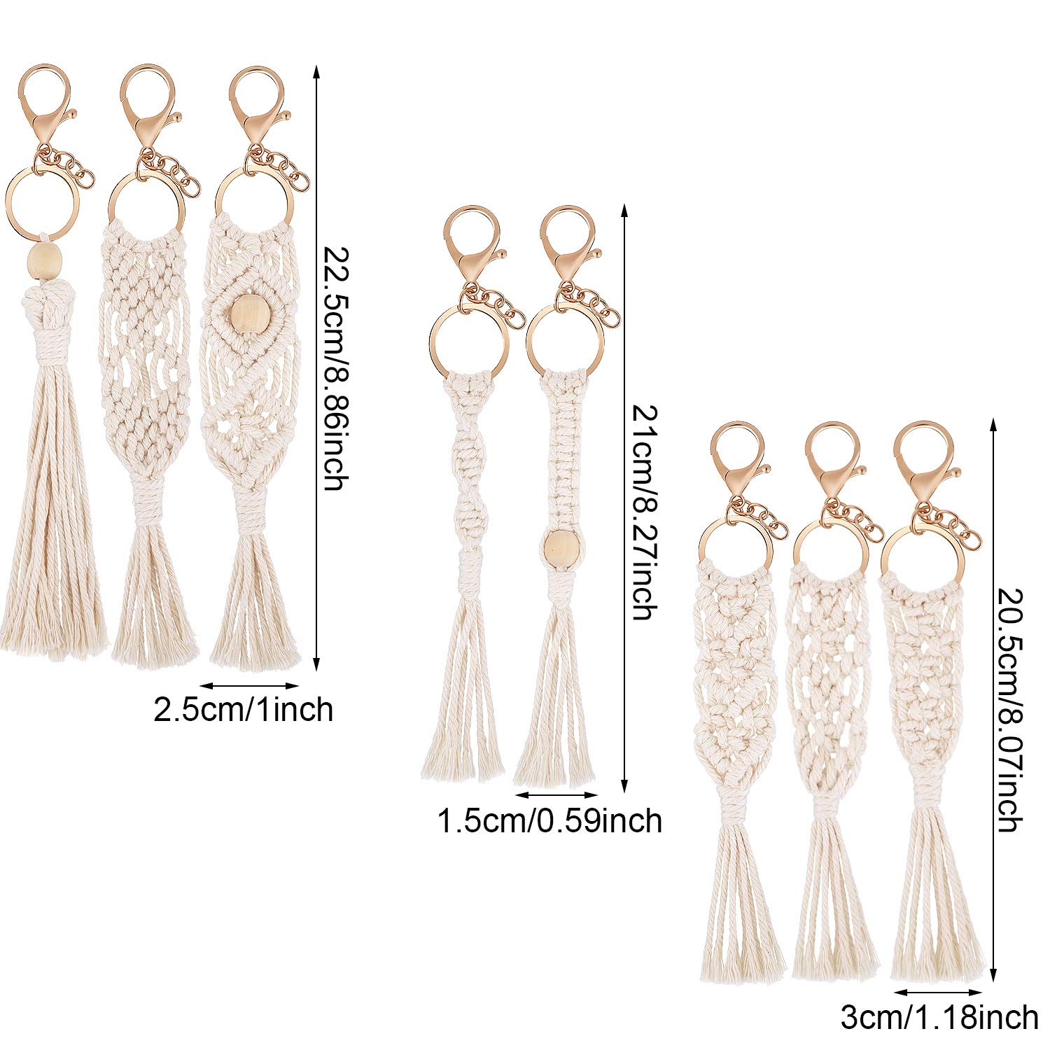 WILLBOND 8 Pieces Mini Macrame Keychains Boho Macrame Bag Tassels Handcrafted Accessory for Car Key Purse Phone Wallet Gift Party Supplies