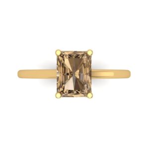 Clara Pucci 1.9ct Emerald Cut Solitaire Brown Champagne Diamond Bridal Designer Wedding art deco Anniversary Ring 14k Yellow Gold