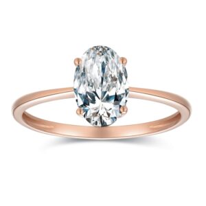 1.5 carat moissanite oval cut forever classic engagement ring solid gold plain ring band 14k rose gold bridal ring stackable brilliant ring