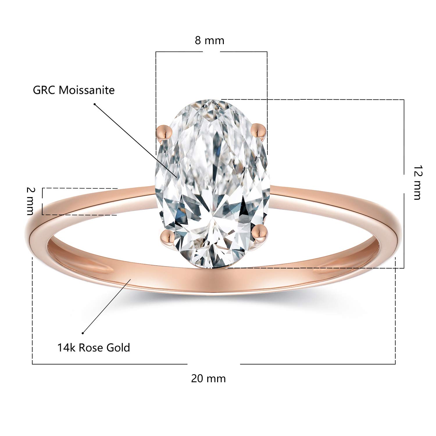 1.5 Carat Moissanite Oval Cut Forever Classic Engagement Ring Solid Gold Plain Ring Band 14K Rose Gold Bridal Ring Stackable Brilliant Ring