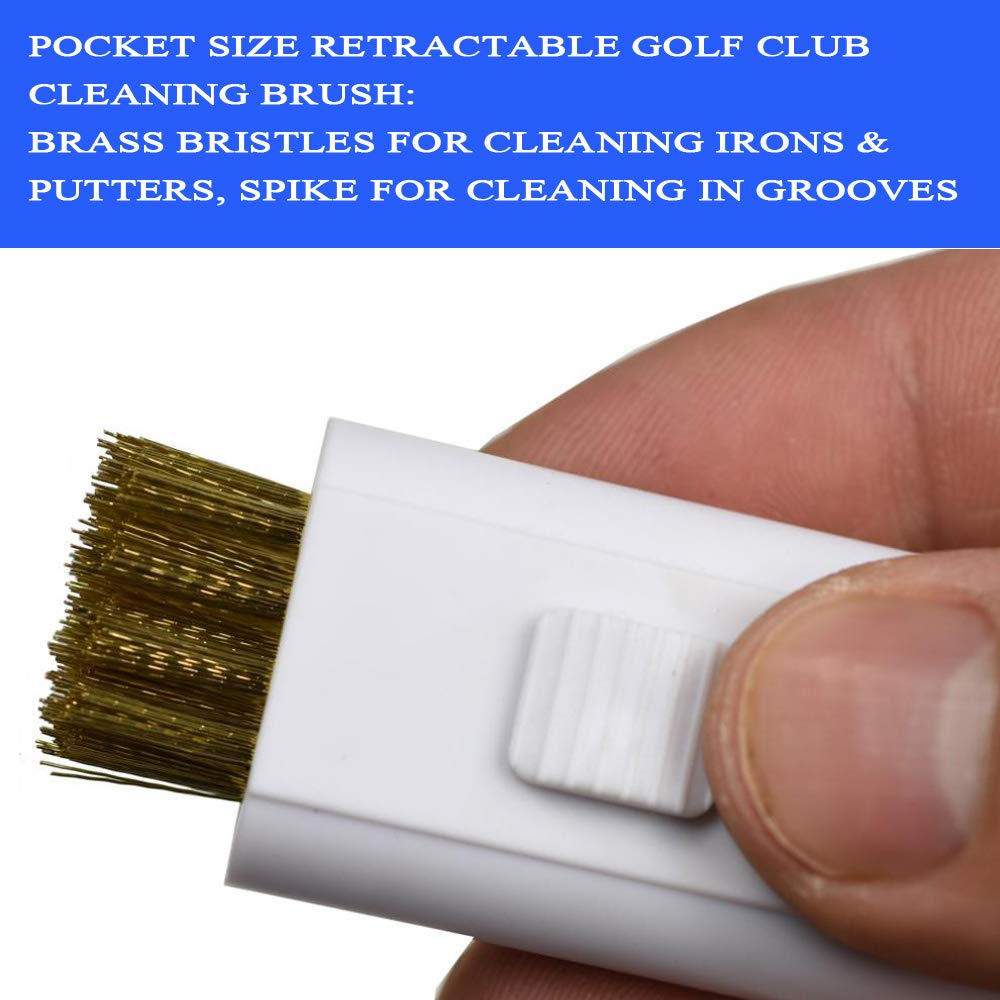 Gzingen 4pcs Retractable Golf Cleaning Brush, Double Side Golf Club Groove Cleaner Cleaning Tool with Brass Wire Bristle Brush Sharp Groove Cleaner, Ideal Gift for Golfer- Pocket Size