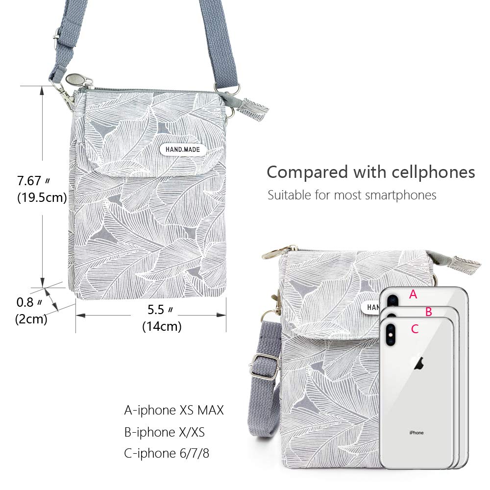 Roomy Cell Phone Purse Wallet Canvas Small Crossbody Purse Bags with Shoulder Strap For Women teen girlsl (A-gray)