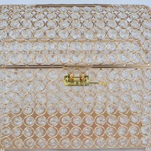 Crystal Money Card Box Wedding Gift Treasure Chest Style - Gold Color with Lock