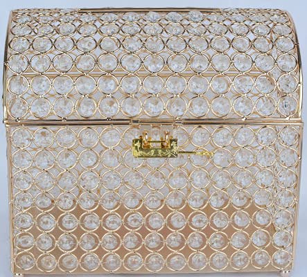 Crystal Money Card Box Wedding Gift Treasure Chest Style - Gold Color with Lock