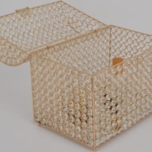 Crystal Money Card Box Wedding Gift Treasure Chest Style - Gold Color with Lock