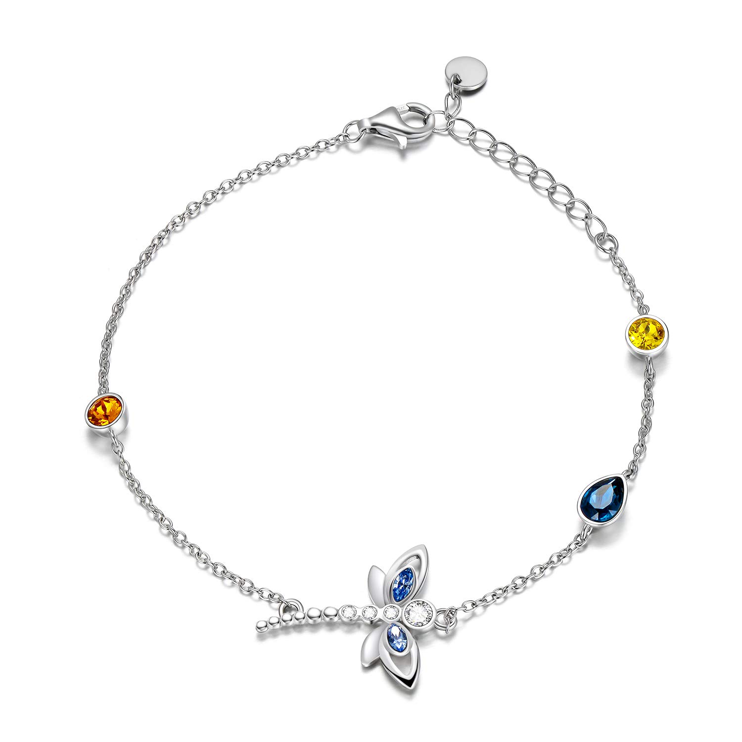 AOBOCO Sterling Silver Dragonfly Bracelet Embellished with Crystals from Austria, Adorable Insects in The Garden Series, Anniversary Birthday Multicolor Dragonfly Jewelry Gifts for Women-1