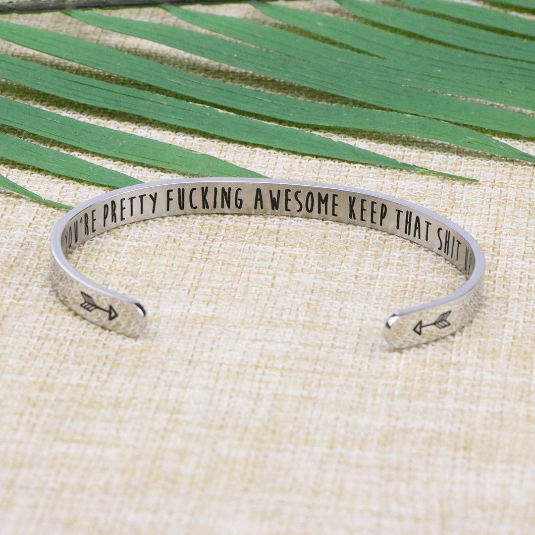 JoycuFF Inspirational Funny Bracelet for Women Sister Girlfriend Wife Mom Daughter Mantra Cuff You're Pretty Keep That Up