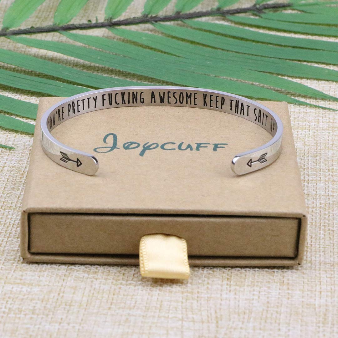 JoycuFF Inspirational Funny Bracelet for Women Sister Girlfriend Wife Mom Daughter Mantra Cuff You're Pretty Keep That Up