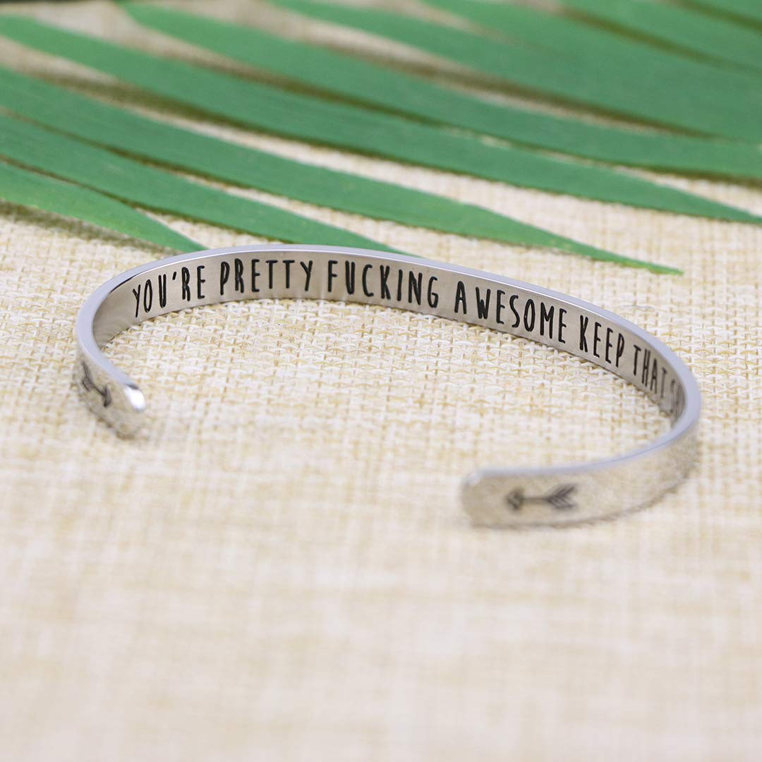 JoycuFF Inspirational Funny Bracelet for Women Sister Girlfriend Wife Mom Daughter Mantra Cuff You're Pretty Keep That Up