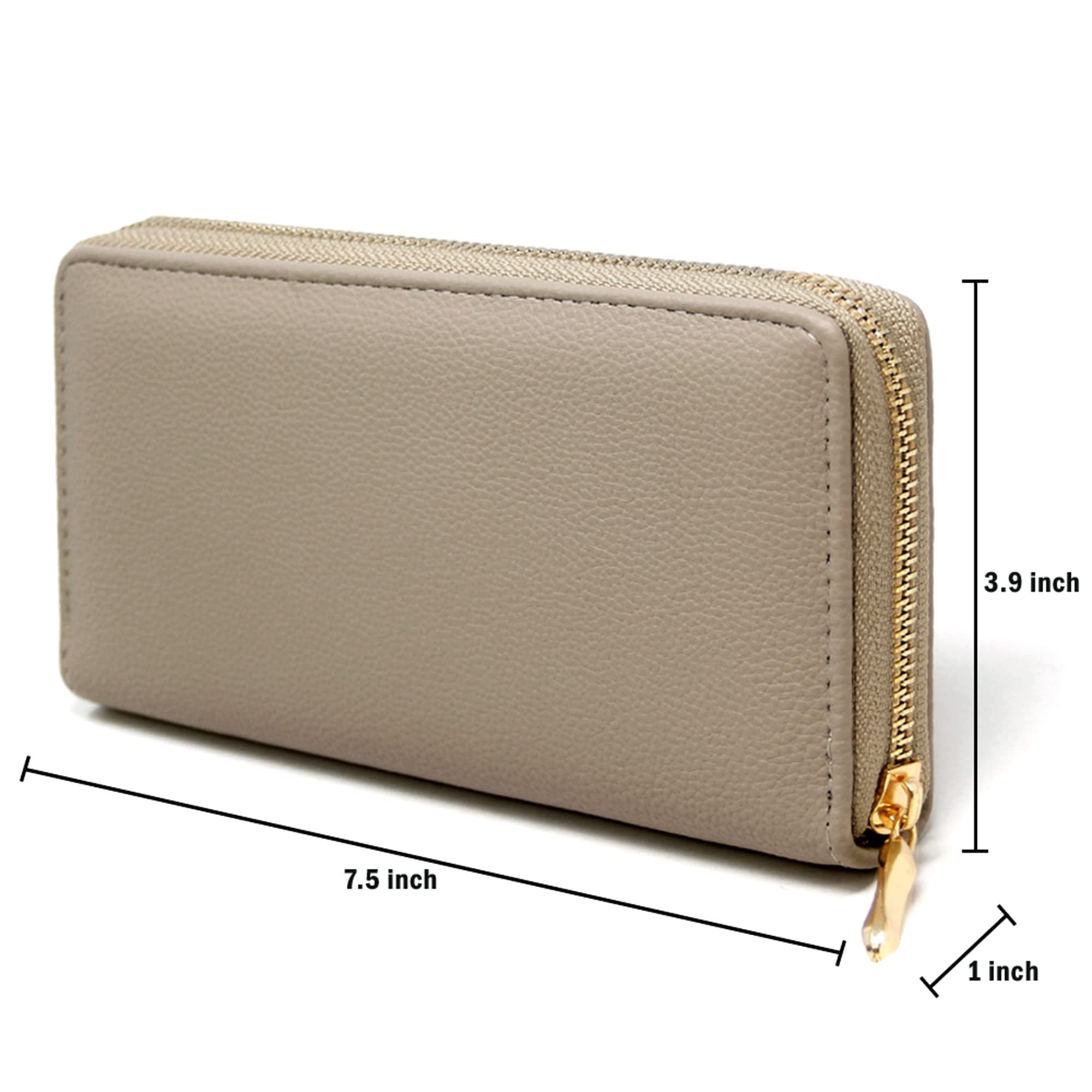 Me Plus Women Fashion Solid Color Faux Leather PU Long Wallet with Zipper Closure Card Slots Zippered Coin Pouch (Beige)