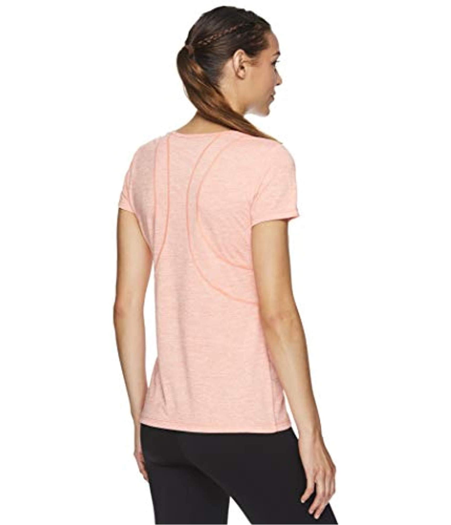 Reebok Womens Poly Marled Basic T-Shirt, Pink, Large