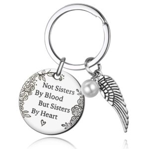 Not Sisters by Blood but Sisters by Heart Friendship Keychain for Women Teen Girls ,Gifts for Best Friend Birthday Graduation