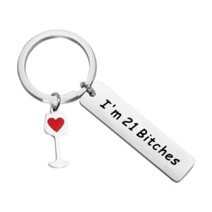 BEKECH 21st Birthday Gifts for Her I'm 21 Bitch Keychain Celebrate Turning Twenty One 21st Birthday Gift Happy Birthday Jewelry 21st Birthday Party Fabulous Keepsake (silver)