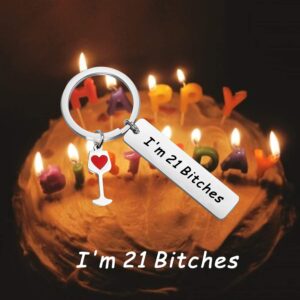 BEKECH 21st Birthday Gifts for Her I'm 21 Bitch Keychain Celebrate Turning Twenty One 21st Birthday Gift Happy Birthday Jewelry 21st Birthday Party Fabulous Keepsake (silver)