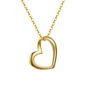 Solid 14k Gold Heart Necklace for Women, Fine Gold Love Jewelry for Wife/Mother/Girlfriend, Anniversary Present, Gifts for Her, 16+2 Inch