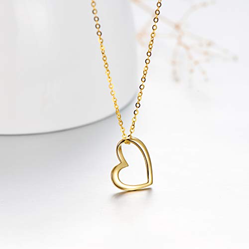 Solid 14k Gold Heart Necklace for Women, Fine Gold Love Jewelry for Wife/Mother/Girlfriend, Anniversary Present, Gifts for Her, 16+2 Inch