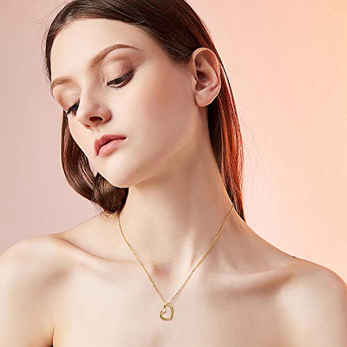 Solid 14k Gold Heart Necklace for Women, Fine Gold Love Jewelry for Wife/Mother/Girlfriend, Anniversary Present, Gifts for Her, 16+2 Inch