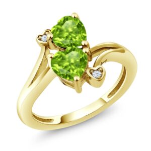 Gem Stone King 10K Yellow Gold. Green Peridot Ring For Women (1.69 Cttw, Heart Shape 6MM, Gemstone Birthstone, Available In Size 5, 6, 7, 8, 9)