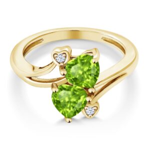 Gem Stone King 10K Yellow Gold. Green Peridot Ring For Women (1.69 Cttw, Heart Shape 6MM, Gemstone Birthstone, Available In Size 5, 6, 7, 8, 9)