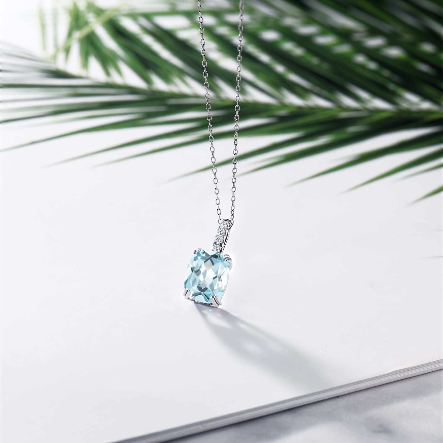 Gem Stone King 925 Sterling Silver Sky Blue Simulated Aquamarine and White Topaz Pendant Necklace For Women (2.78 Cttw, with 18 Inch Silver Chain)