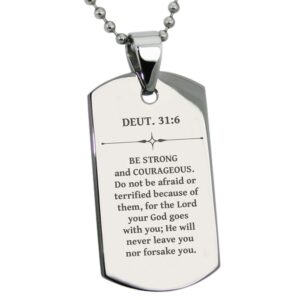 tioneer stainless steel be strong and courageous deuteronomy 31:6 dog tag pendant necklace